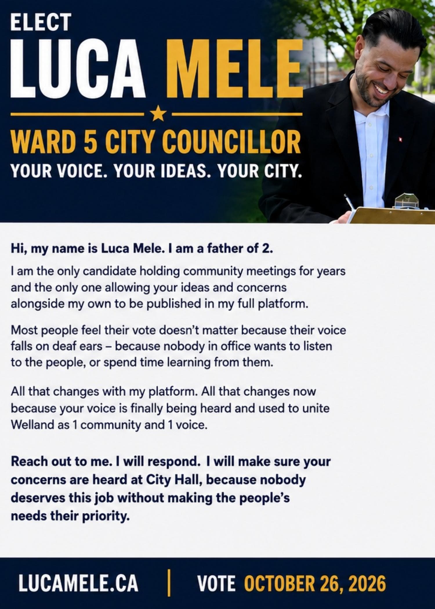 Luca Mele campaign postcard front